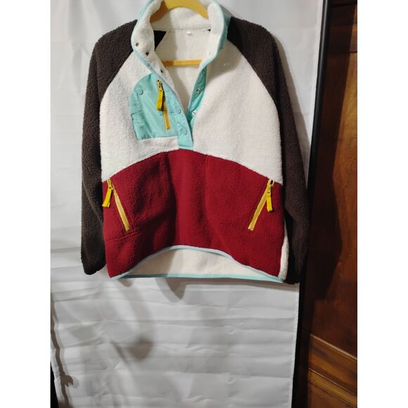 No brand name lg pullover fleece top jacket color block soft pockets LB 199 - Picture 1 of 6
